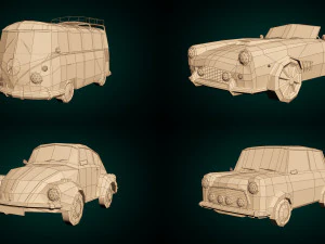 pacchetto auto d'epoca a cartoni animati low poly 01 Modello 3D
