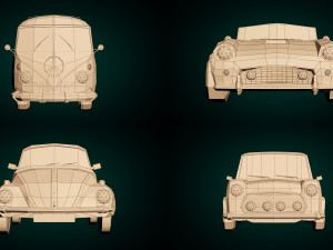 low poly cartoon classic car pack 01 3D Model