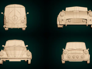 pacchetto auto d'epoca a cartoni animati low poly 01 Modello 3D