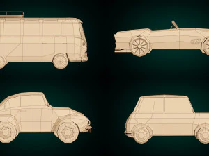 pacchetto auto d'epoca a cartoni animati low poly 01 Modello 3D