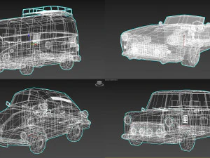 pacchetto auto d'epoca a cartoni animati low poly 01 Modello 3D