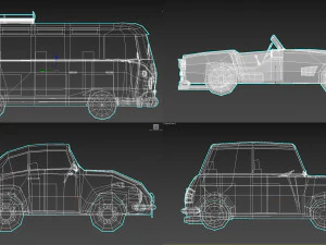pacchetto auto d'epoca a cartoni animati low poly 01 Modello 3D