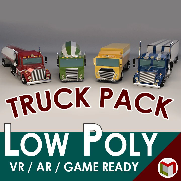 low poly cartoon truck pack 01 3D Model .c4d .max .obj .3ds .fbx .stl .blend 