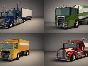 low poly cartoon truck pack 01 3D Model