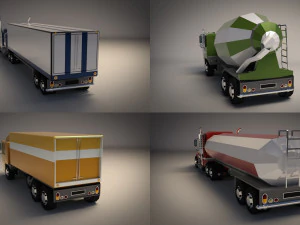 low poly cartoon truck pack 01 3D Model
