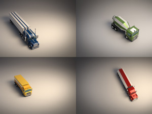 low poly cartoon truck pack 01 3D 모델