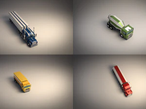 low poly cartoon truck pack 01 3D Model