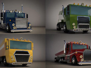 low poly cartoon truck pack 01 3D Model