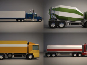 low poly cartoon truck pack 01 3D Model
