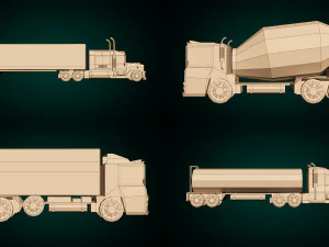 low poly cartoon truck pack 01 3D Model