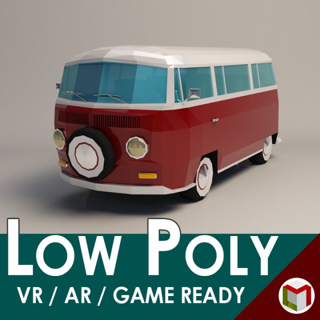 low-poly cartoon vw transporter bus 3Dモデル .c4d .max .obj .3ds .fbx .stl .blend 
