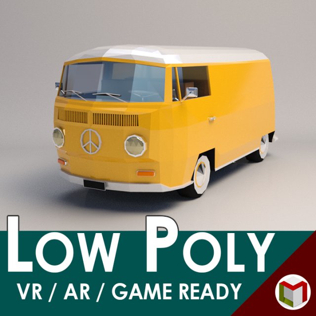 low-poly cartoon vw transporter bus 3D Model .c4d .max .obj .3ds .fbx .stl .blend 