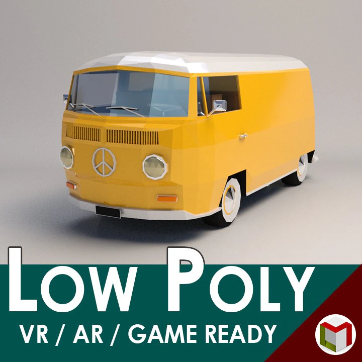 low-poly cartoon vw transporter bus 3D Model .c4d .max .obj .3ds .fbx .stl .blend 