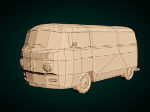 low-poly cartoon vw transporter bus 3D Model