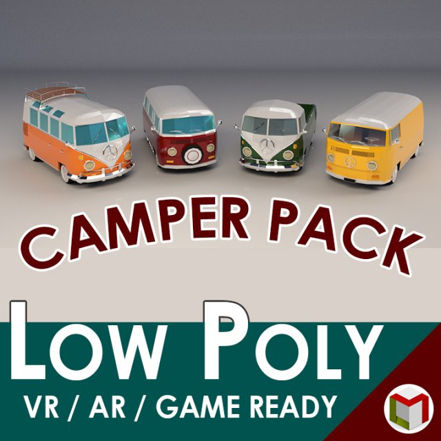 low-poly cartoon camper pack 3D Modell .c4d .max .obj .3ds .fbx .stl .blend 
