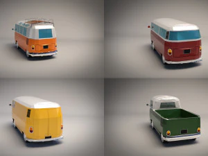 low-poly cartoon camper pack 3D Model