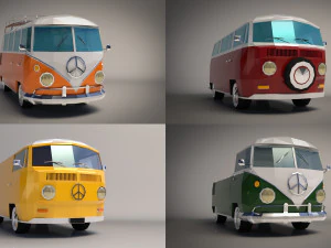 low-poly cartoon camper pack 3D Model