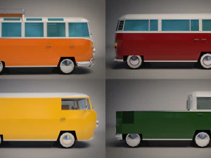 low-poly cartoon camper pack 3D Model