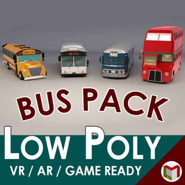 low poly bus pack Modèle 3D .c4d .max .obj .3ds .fbx .stl .blend 