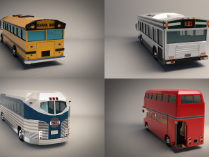 low poly bus pack Modèle 3D