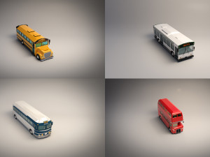 low poly bus pack Modèle 3D