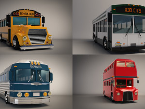 low poly bus pack Modèle 3D