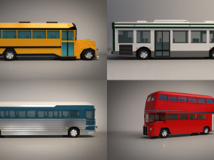 low poly bus pack Modèle 3D