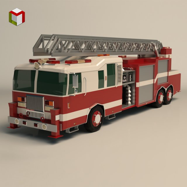 low poly fire truck 3D Модель .c4d .max .obj .3ds .fbx .stl .blend 