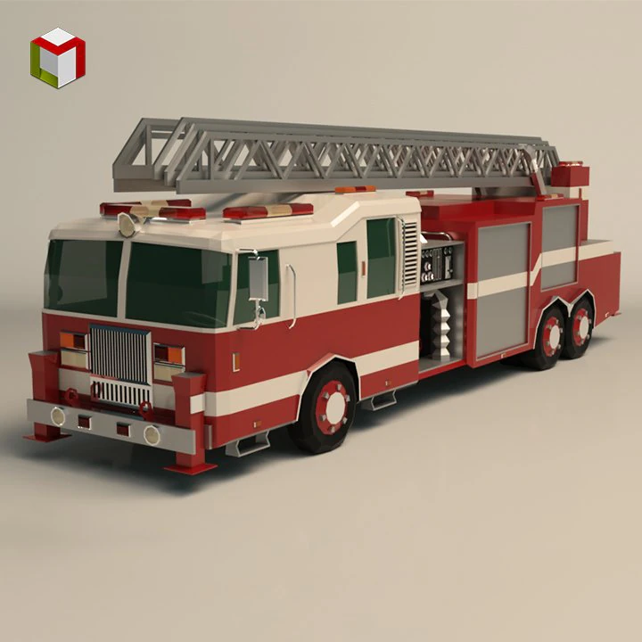 low poly fire truck 3D Model .c4d .max .obj .3ds .fbx .stl .blend 