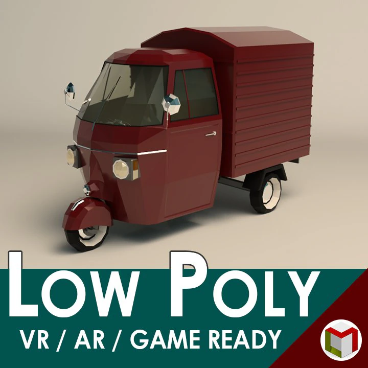 low poly three wheeled van 3D Model .c4d .max .obj .3ds .fbx .stl .blend