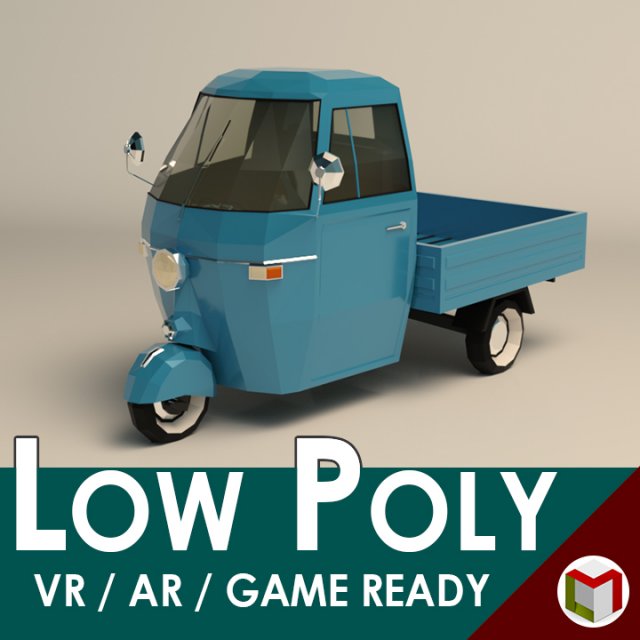 low poly three wheeled pickup 3D-Modell .c4d .max .obj .3ds .fbx .stl .blend 