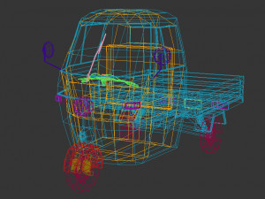 low poly three wheeled pickup 3D-Modell