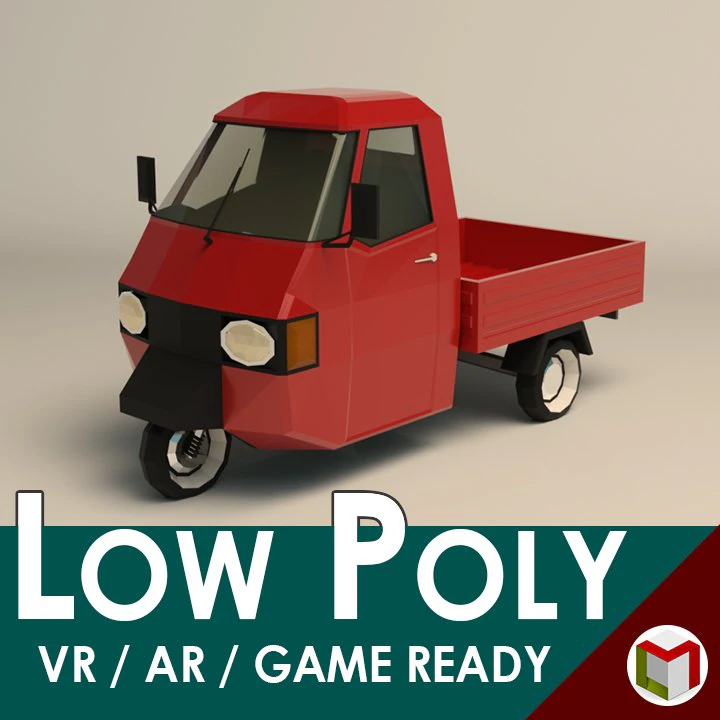 low poly three wheeled pickup 02 3D Model .c4d .max .obj .3ds .fbx .stl .blend 
