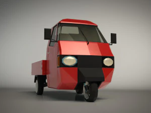 low poly three wheeled pickup 02 3D Model