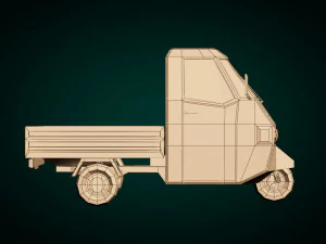 low poly three wheeled pickup 02 3D Model