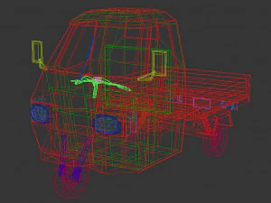 low poly three wheeled pickup 02 3D Model