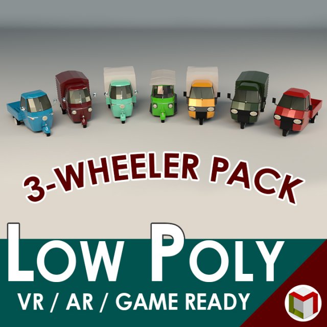 low poly 3-wheeler pack Modello 3D .c4d .max .obj .3ds .fbx .stl .blend 