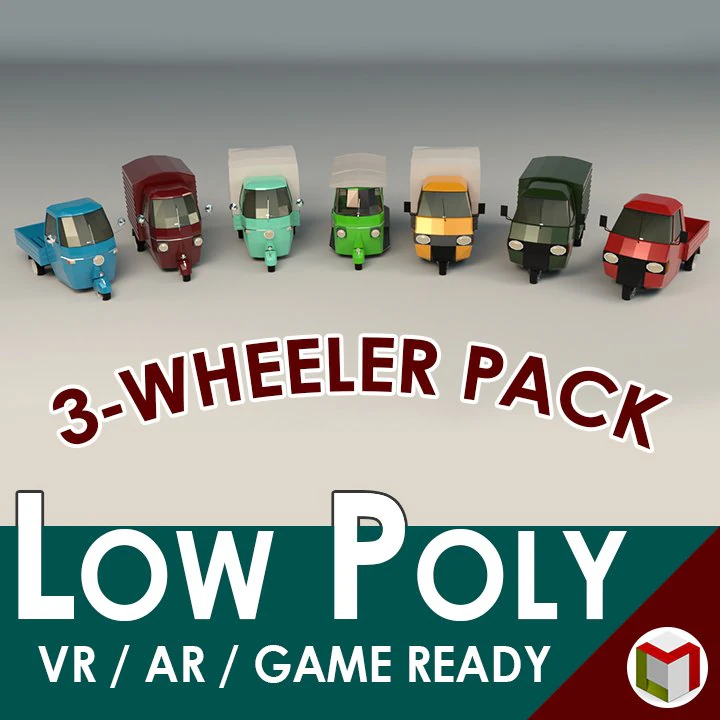low poly 3-wheeler pack 3D Model .c4d .max .obj .3ds .fbx .stl .blend 