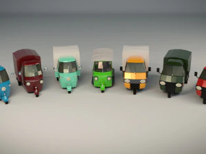 low poly 3-wheeler pack 3D Model