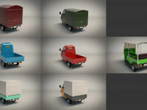 low poly 3-wheeler pack 3D Model