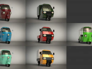 low poly 3-wheeler pack 3D Model
