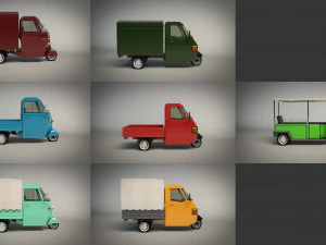 low poly 3-wheeler pack 3D Model