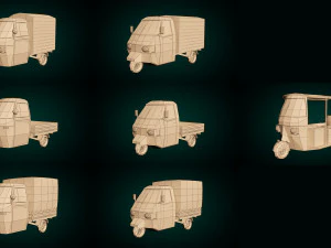 low poly 3-wheeler pack 3D Model