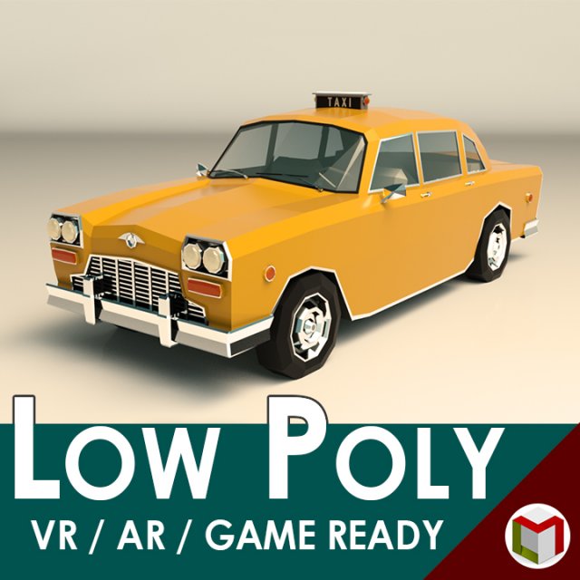 low poly yellow cab 01 Model 3D .c4d .max .obj .3ds .fbx .stl .blend 