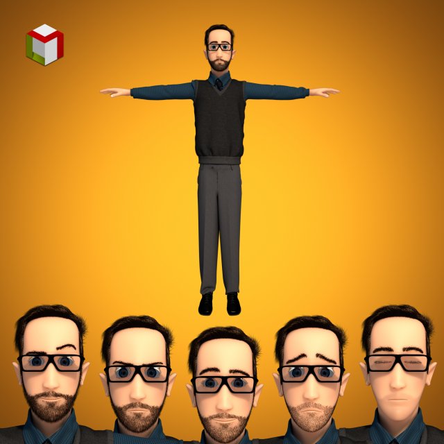 male cartoon character andrew 3D 모델 .c4d .max .obj .3ds .fbx .stl .blend 