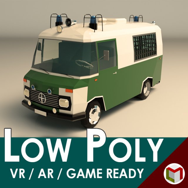 low poly police van 01 3D Модель .c4d .max .obj .3ds .fbx .stl .blend 