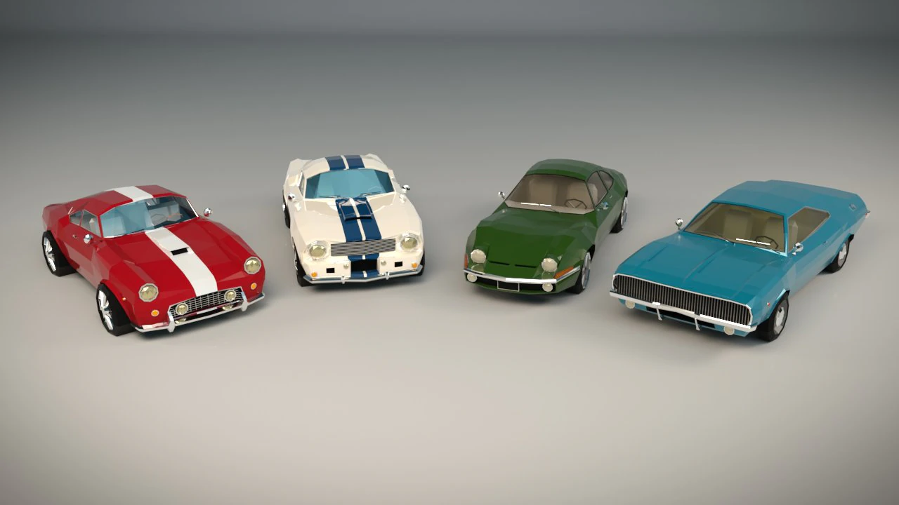 low poly muscle car pack 3D Model .c4d .max .obj .3ds .fbx .stl .blend