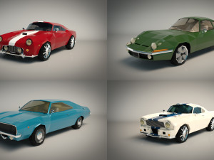 low poly muscle car pack Modello 3D