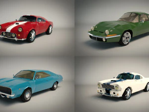 low poly muscle car pack 3D Model