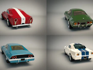 low poly muscle car pack 3D Model